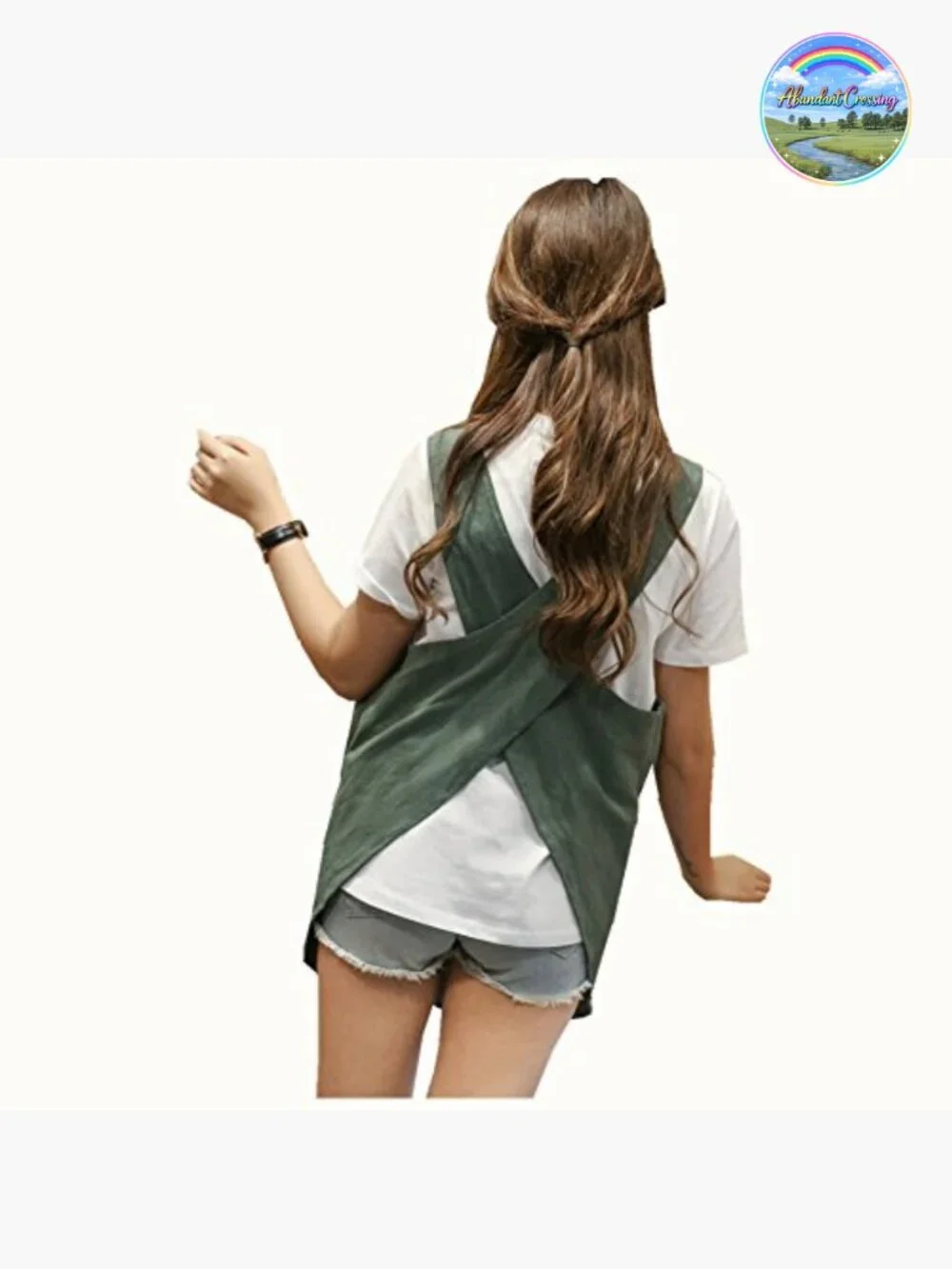 Cotton Linen Halter Cross Bandage Apron with Pockets